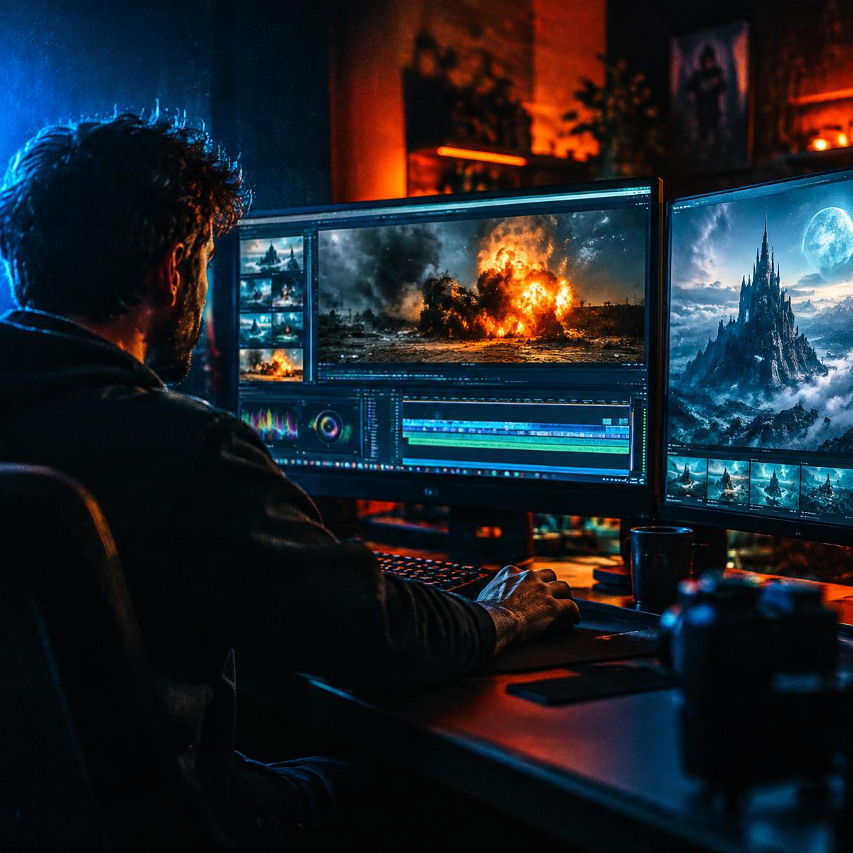 Criador editando efeitos visuais